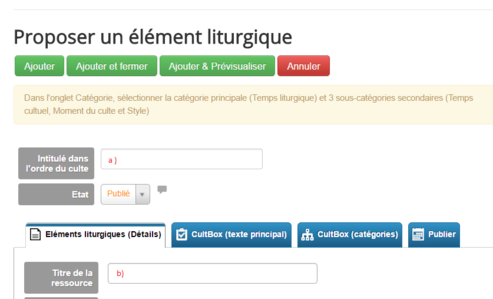 Proposer un élément du culte 2